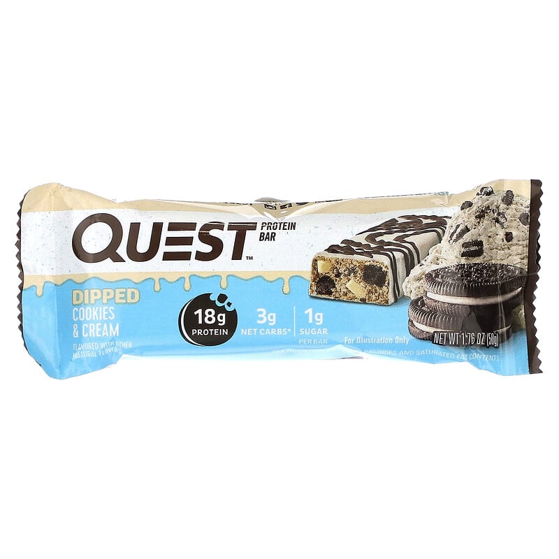 Quest Nutrition, Protein Bar, Dipped Cookies & Cream, 12 Bars, 1.76 oz (50 g) Each