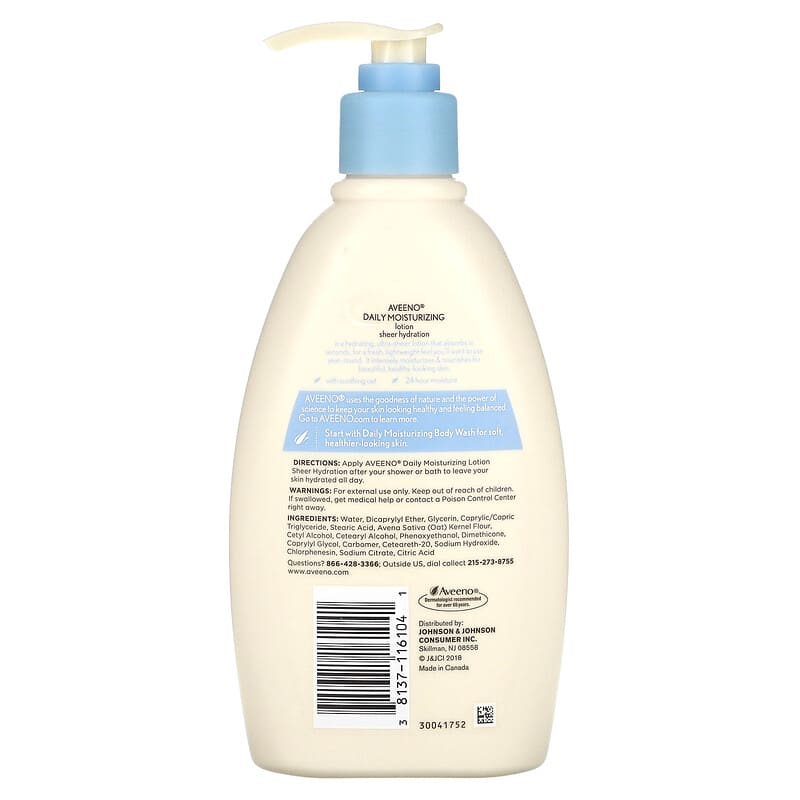 Aveeno, Daily Moisturizing Lotion, Sheer Hydration, Fragrance Free, 12 fl oz (350 ml)