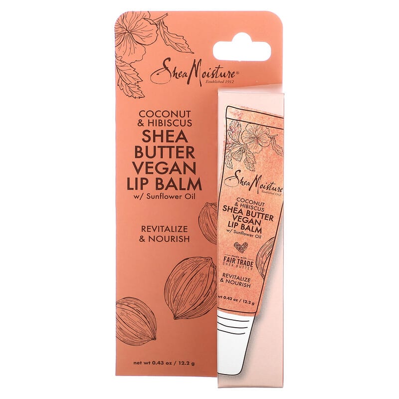 SheaMoisture, Shea Butter Vegan Lip Balm with Sunflower Oil, Coconut & Hibiscus, 0.43 oz (12.2 g)