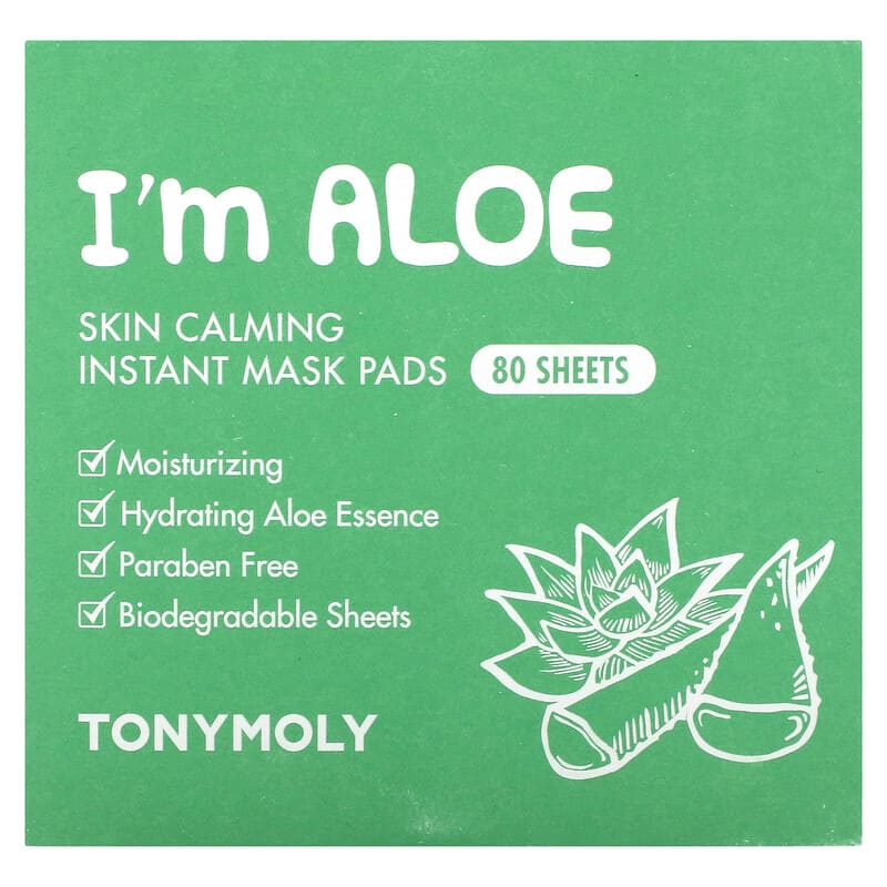 Tony Moly, I'm Aloe, Skin Calming Instant Beauty Mask Pads, 80 Sheets, 4.23 oz (120 g) each