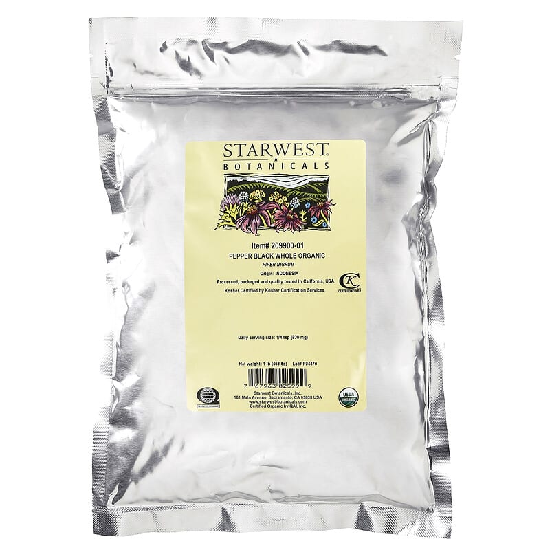 Starwest Botanicals, Organic Pepper Black Whole, 1 lb (453.6 g)