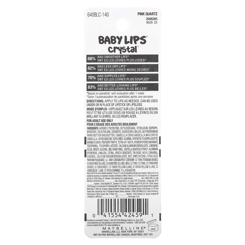 Maybelline, Baby Lips Crystal, Moisturizing Lip Balm, 140 Pink Quartz, 0.15 oz (4.4 g)