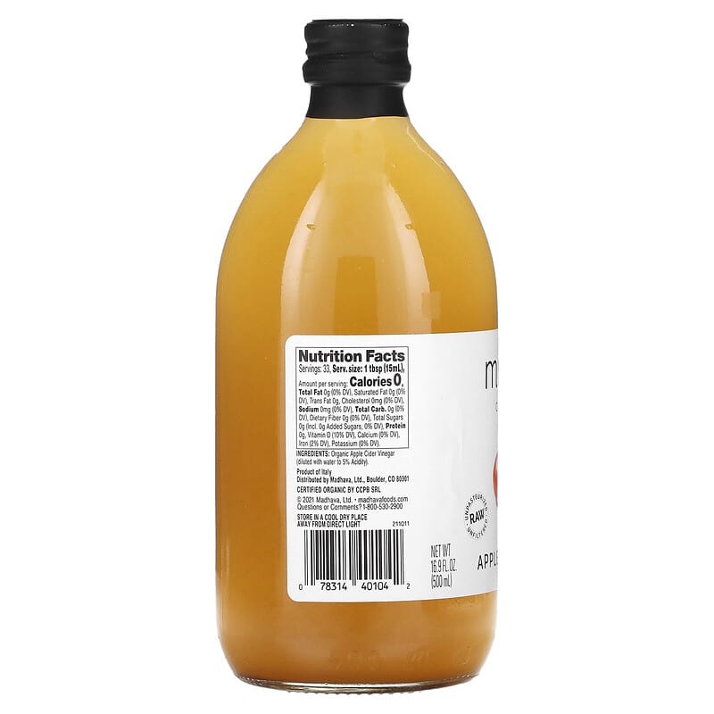 Madhava Natural Sweeteners, Organic Apple Cider Vinegar, 16.9 fl oz (500 ml)