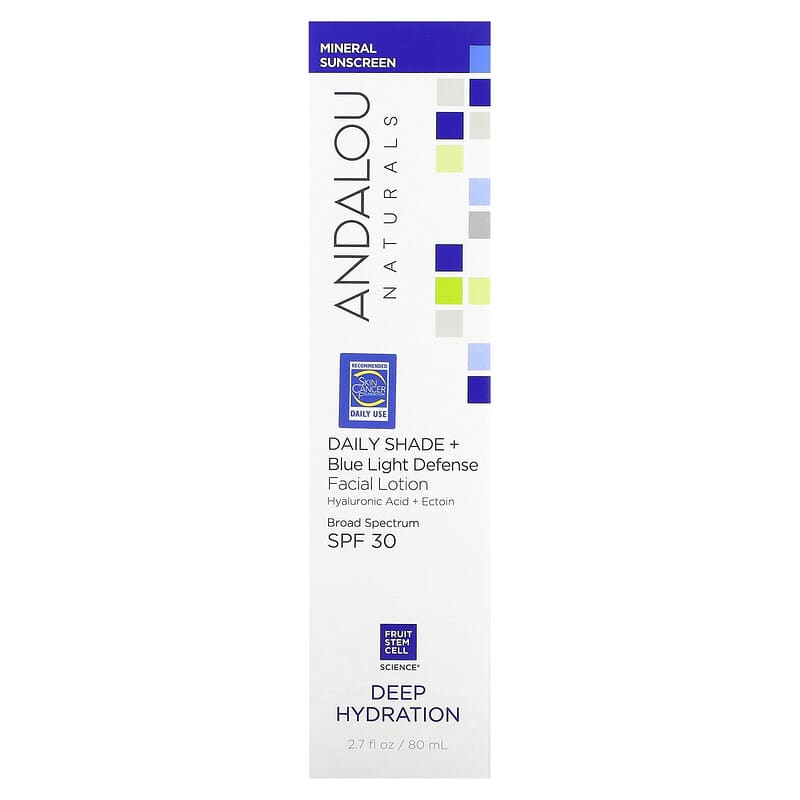 Andalou Naturals, Daily Shade + Blue Light Defense Facial Lotion, SPF 30, Deep Hydration, 2.7 fl oz (80 ml)