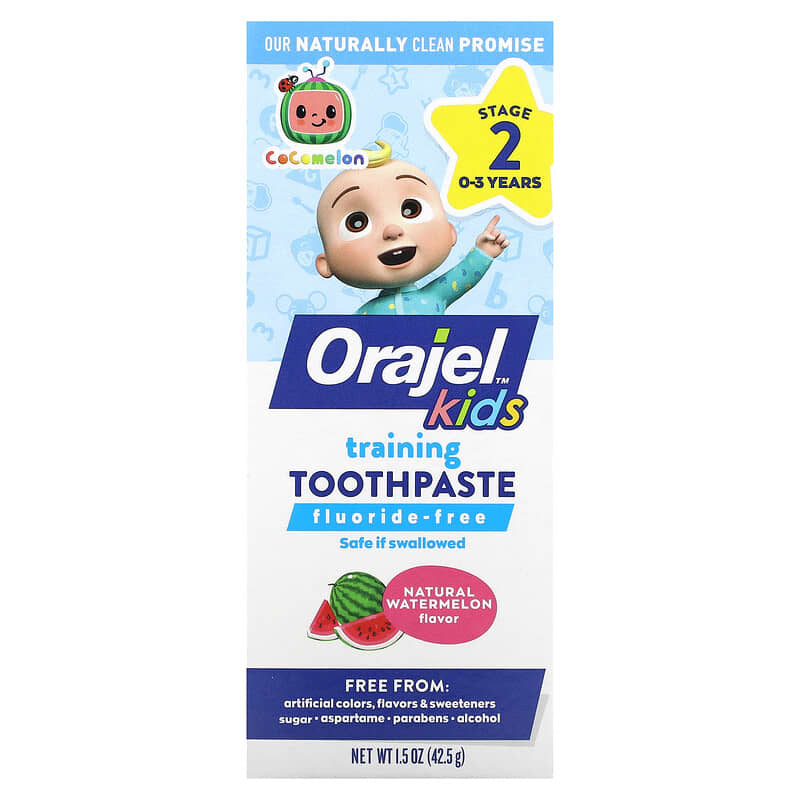 Orajel, Cocomelon Fluoride-Free Training Toothpaste, 0-3 Years, Natural Watermelon, 1.5 oz (42.5 g)