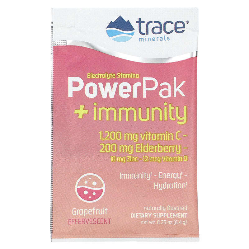 Trace Minerals ®, Electrolyte Stamina, PowerPak + Immunity, Grapefruit, 30 Packets, 0.23 oz (6.4 g) Each