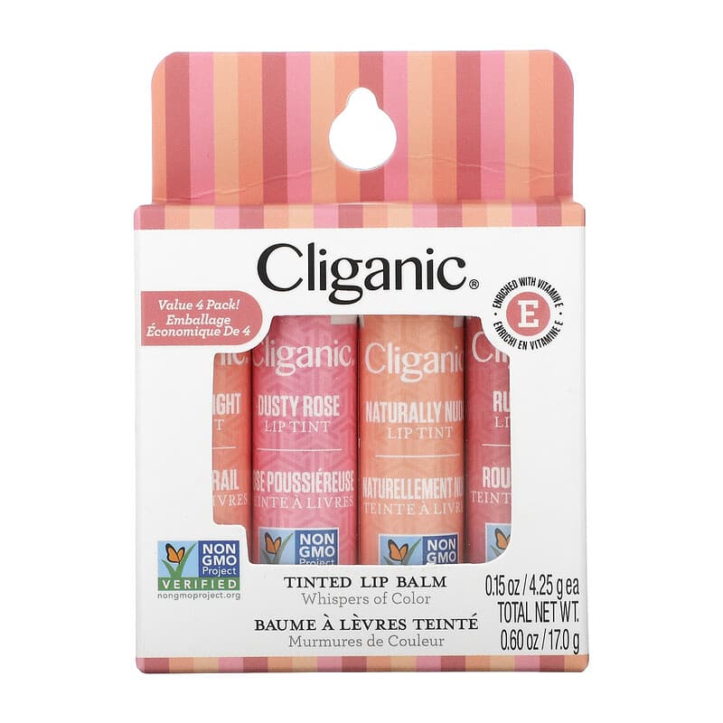 Cliganic, Tinted Lip Balm, Whispers of Color, 4 Pack, 0.15 oz (4.25 g) Each