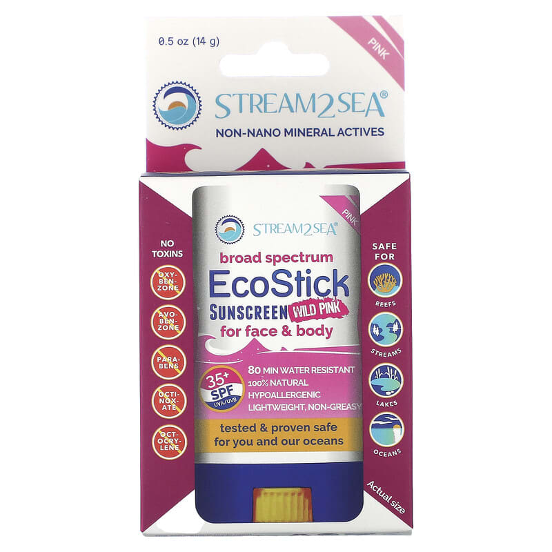 Stream2Sea, EcoStick Sunscreen Wild Pink, SPF 35+, 0.5 oz (14 g)