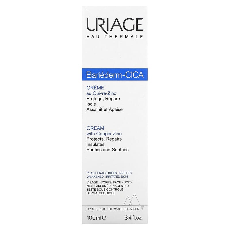 Uriage, Bariederm-Cica Cream with Copper-Zinc, Unscented, 3.4 fl oz (100 ml)