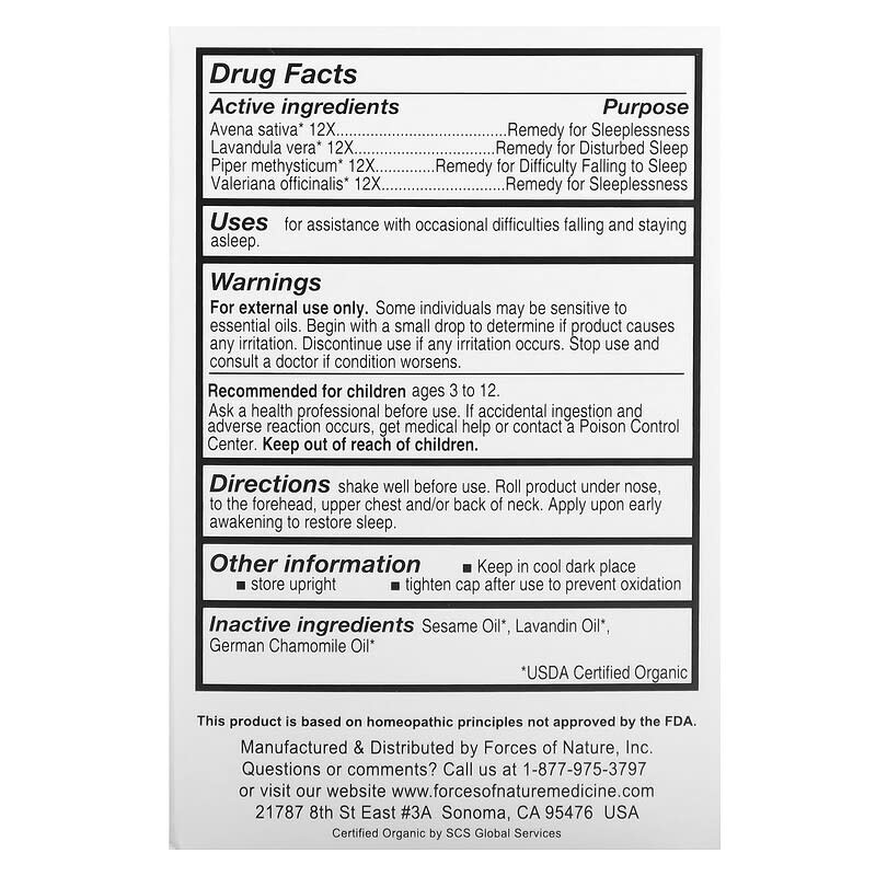 Forces of Nature, Sleep Well Organic Plant Medicine, For Kids, 0.14 fl oz (4 ml)