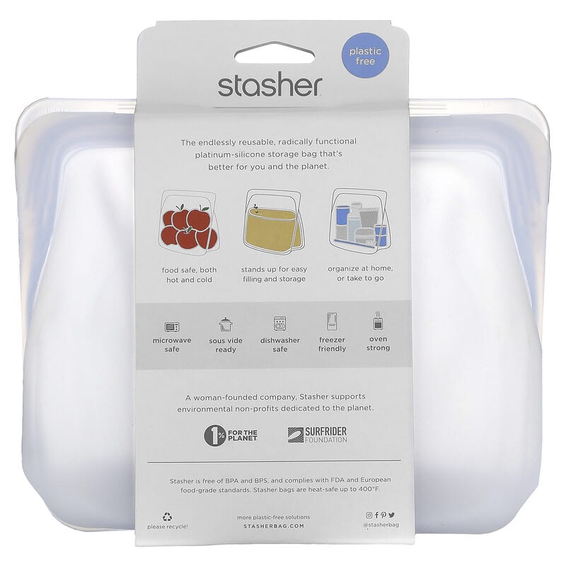 Stasher, Reusable Silicone Food Bag, Stand Up Mid, Clear, 56 fl oz (1,650 ml)