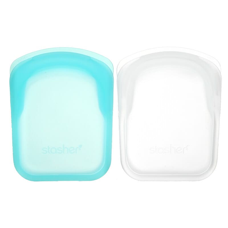 Stasher, Reusable Silicone Storage Bag, Pocket Size, Clear & Aqua, 2 Pack, 4 oz (42 g) Each