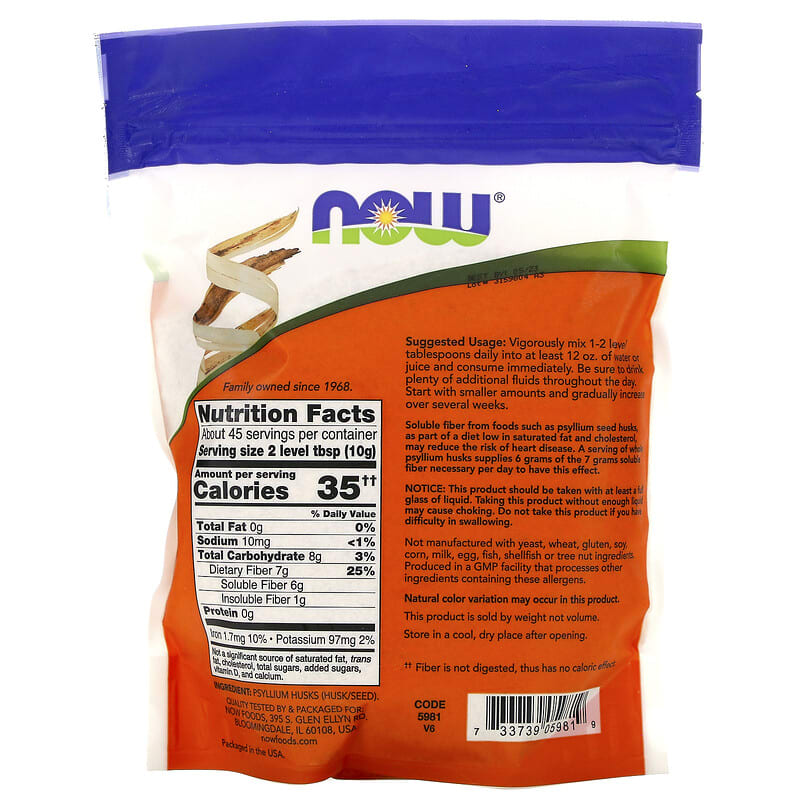 NOW Foods, Whole Psyllium Husks, 16 oz (454 g)