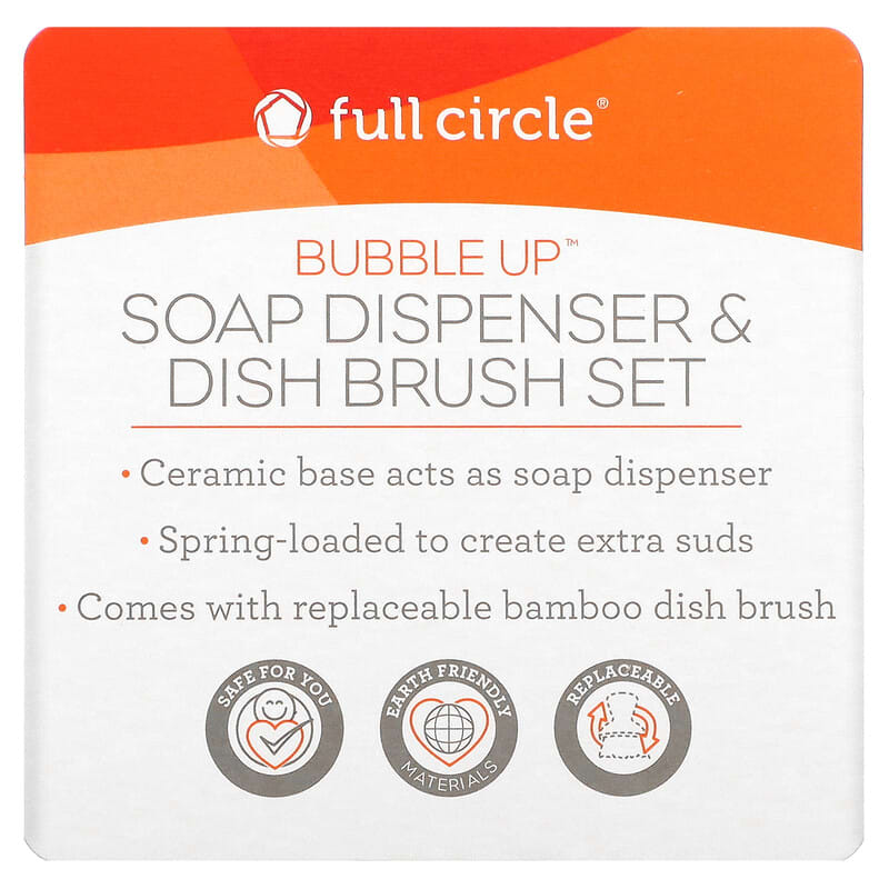 Full Circle Home LLC, Bubble Up, Soap Dispenser & Dish Brush Set, White, 1 Set