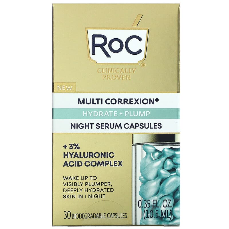 RoC, Multi Correxion, Hydrate + Plump, Night Serum Capsules, Fragrance-Free, 30 Biodegradable Capsules