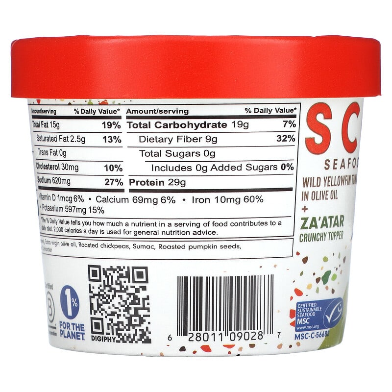 Scout, Seafood Snacks, Wild Yellowfin Tuna in Olive Oil + Za'Atar Crunchy Topper, 5.1 oz (145 g)