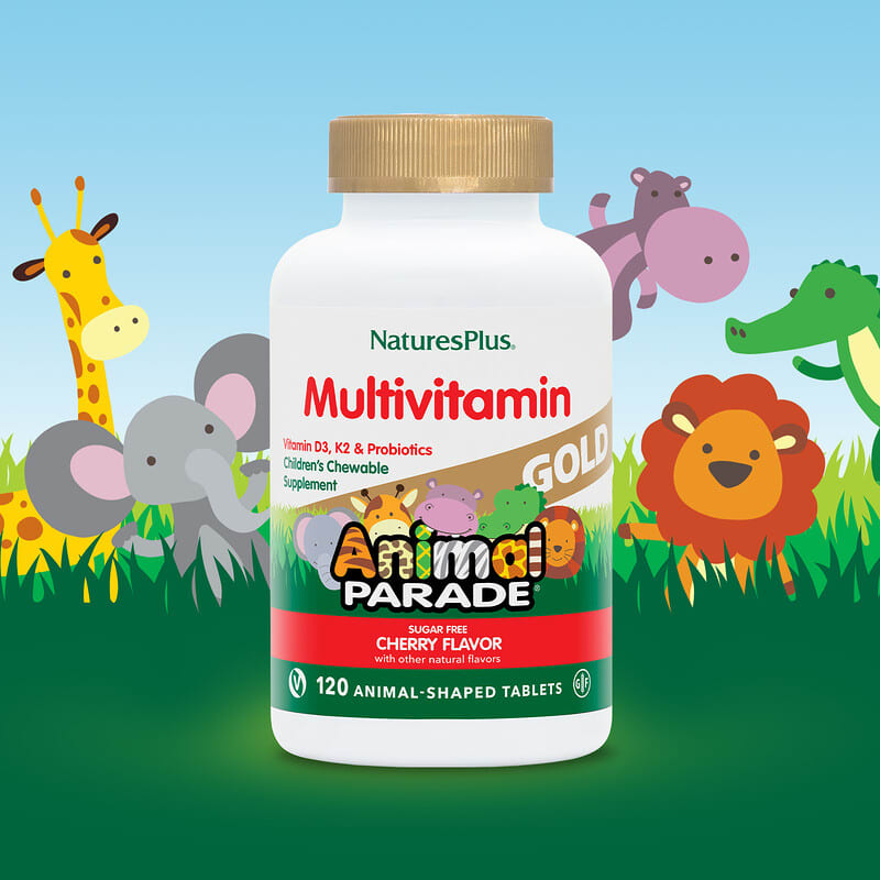 NaturesPlus, Animal Parade Gold, Children's Chewable Supplement, Cherry, 120 Animal-Shaped Tablets