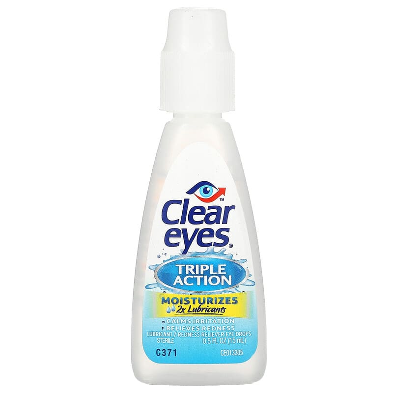 Clear Eyes, Triple Action, Lubricant/Redness Reliever Eye Drops, 0.5 fl oz (15 ml)