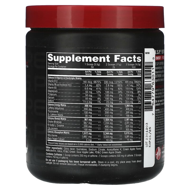 Metabolic Nutrition, E.S.P. Extreme Energy Stimulant Pre-Workout, Green Apple, 10 oz (275 g)