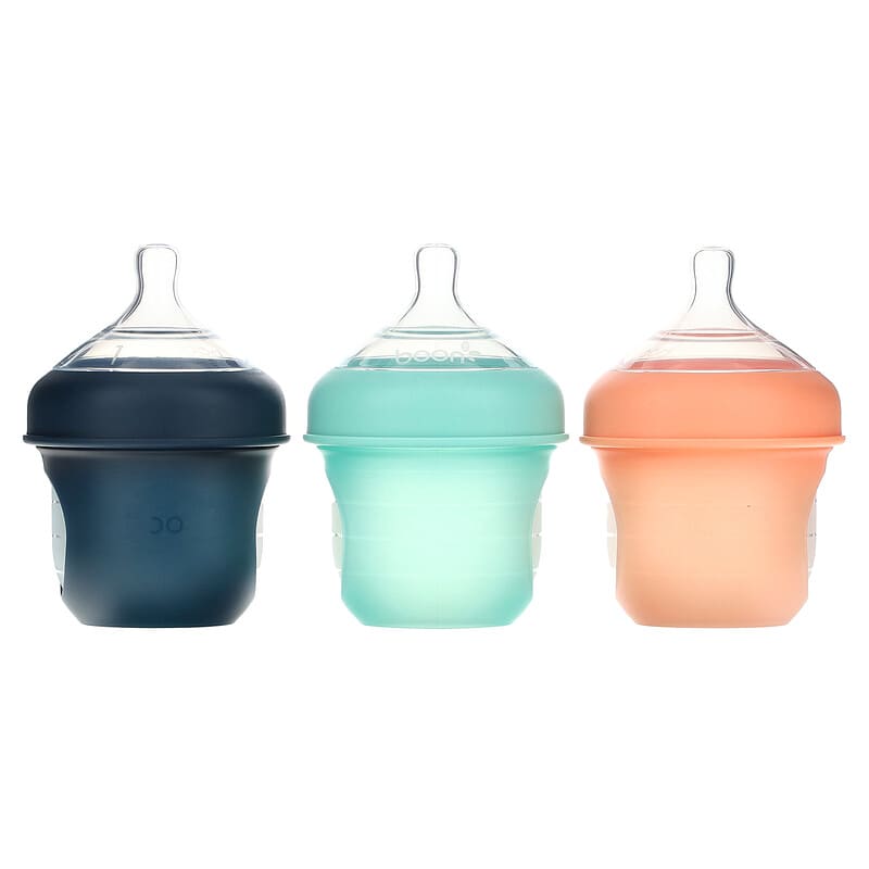 Boon, Nursh, Silicone Pouch Bottle, 0m+, Slow, 3 bottles, 4 oz (118 ml) Each