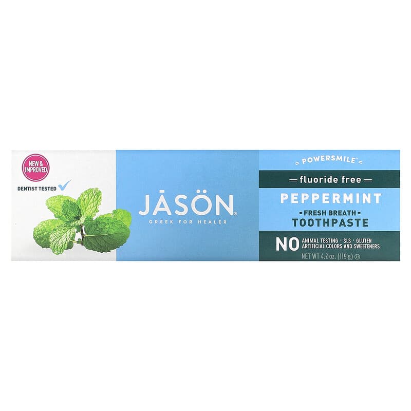 Jason Natural, Powersmile, Fresh Breath Toothpaste, Fluoride Free, Peppermint, 4.2 oz (119 g)