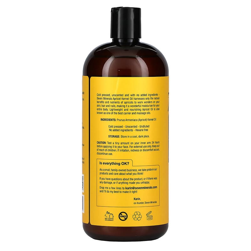 Seven Minerals, Apricot Kernel Oil, Cold Pressed and Pure, Unscented, 32 fl oz (950 ml)