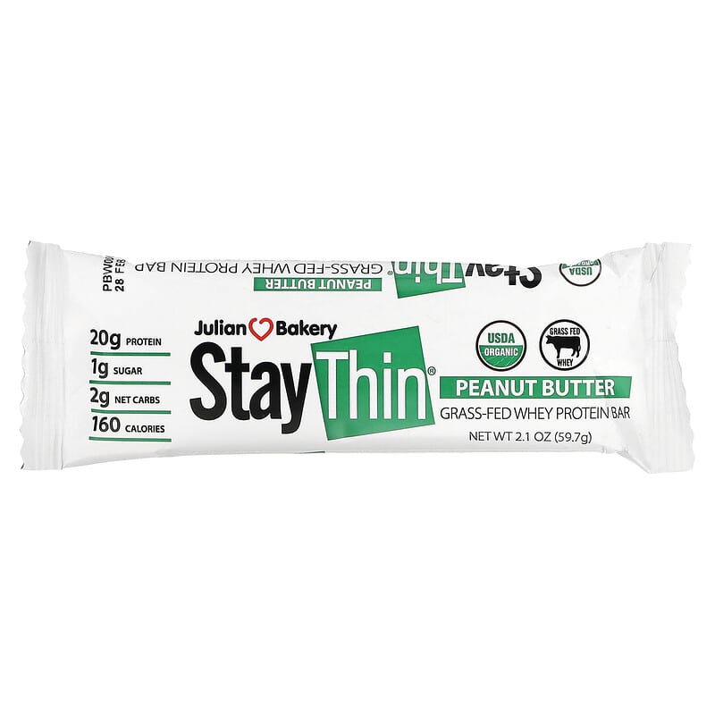 Julian Bakery, Stay Thin, Grass-Fed Whey Protein Bar, Peanut Butter, 12 Bars, 2.1 oz (59.7 g) Each