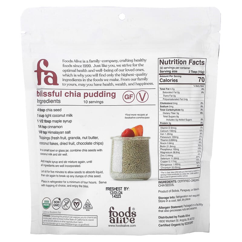 Foods Alive, Black Chia Seed, 16 oz (454 g)