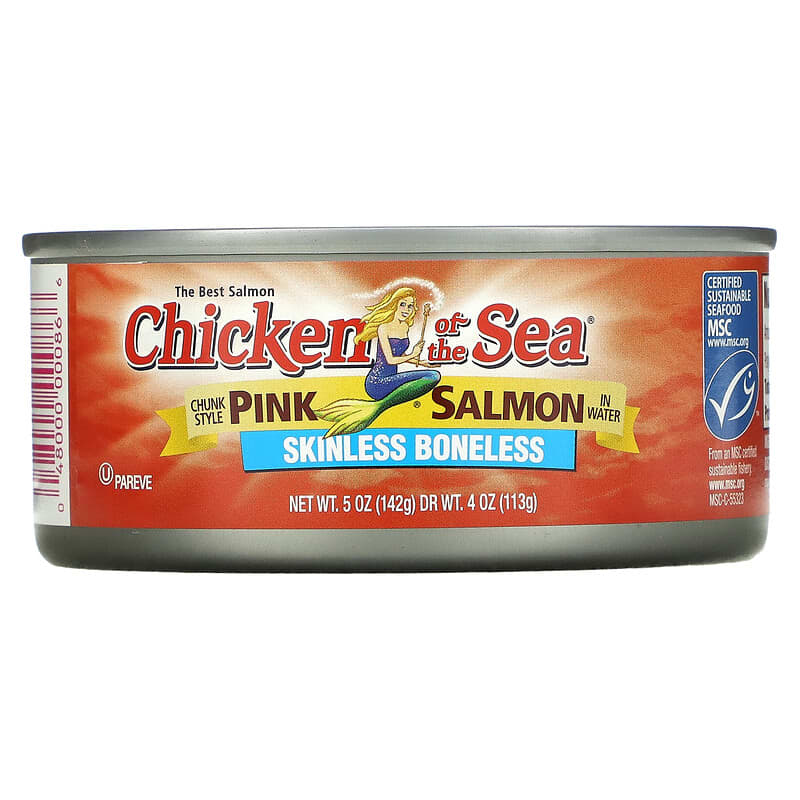 Chicken of the Sea, Chunk Style Pink Salmon In Water, Skinless/Boneless, 4 Pack, 5 oz (142 g) Each