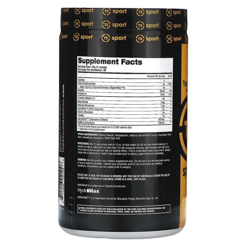 Top Secret Nutrition, Sport, Pump Igniter, Black, Ultra Performing Pre-Workout, Fruit Punch, 15.8 oz (450 g)