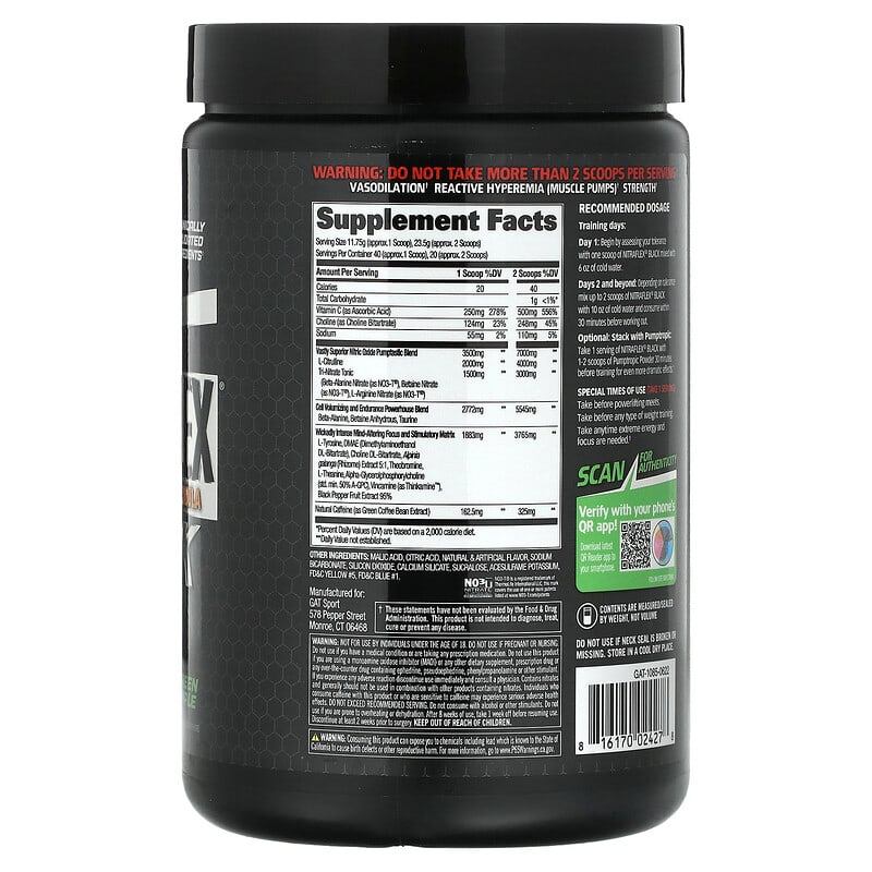 GAT, NITRAFLEX Black, Green Apple, 1.05 lbs (470 g)