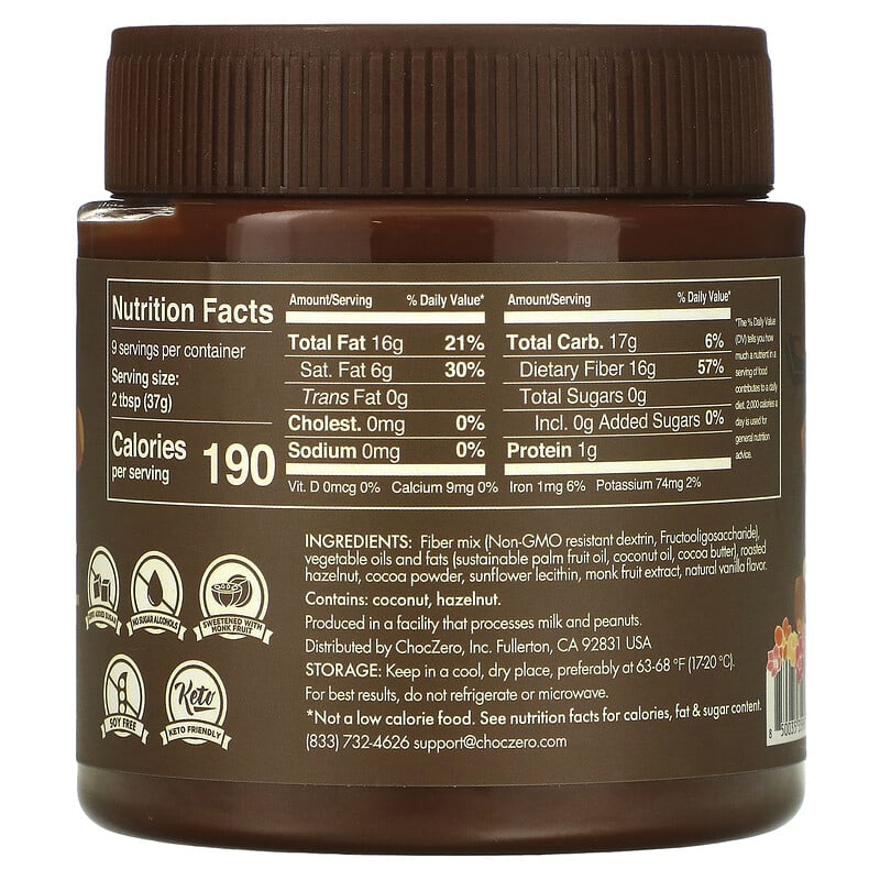 ChocZero, Keto Spread, Dark Cocoa Hazelnut, 12 oz (340 g)