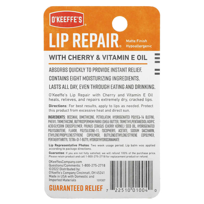 O'Keeffe's, Lip Balm Lip Repair, Cherry & Vitamin E Oil, 0.15 oz (4.2 g)