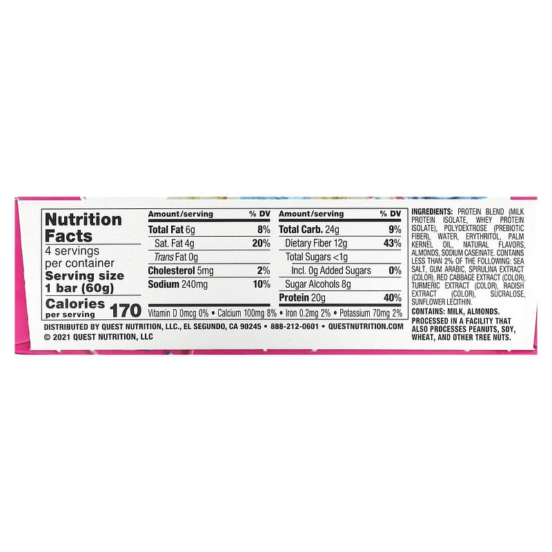 Quest Nutrition, Protein Bar, Birthday Cake, 4 Bars, 2.12 oz (60 g) Each