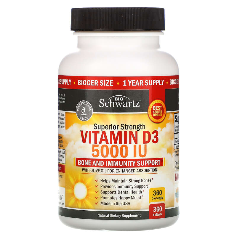 BioSchwartz, Vitamin D3, Superior Strength , 5,000 IU, 360 Softgels