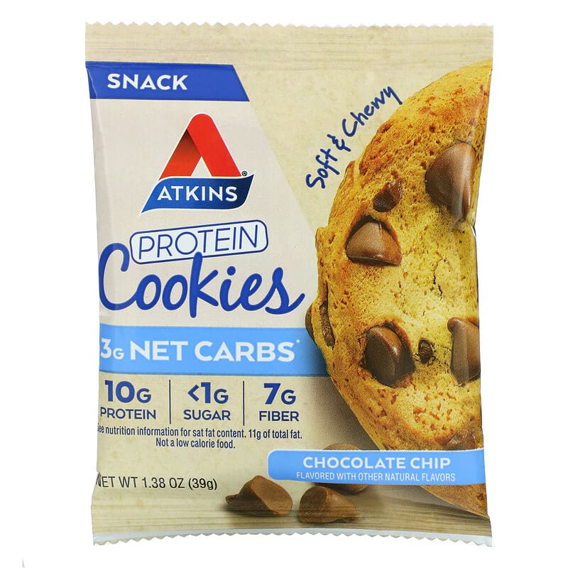 Atkins, Snack, Protein Cookies, Chocolate Chip, 4 Cookies, 1.38 oz (39 g) Each