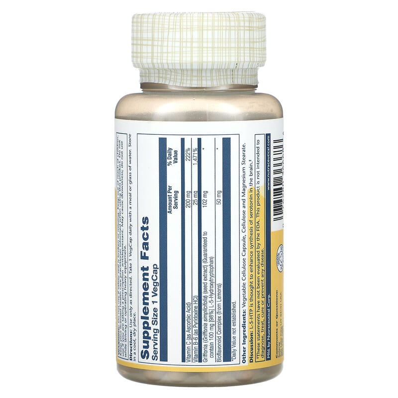 Solaray, 5-HTP with Vitamin C & B-6, 100 mg, 60 Vegcaps