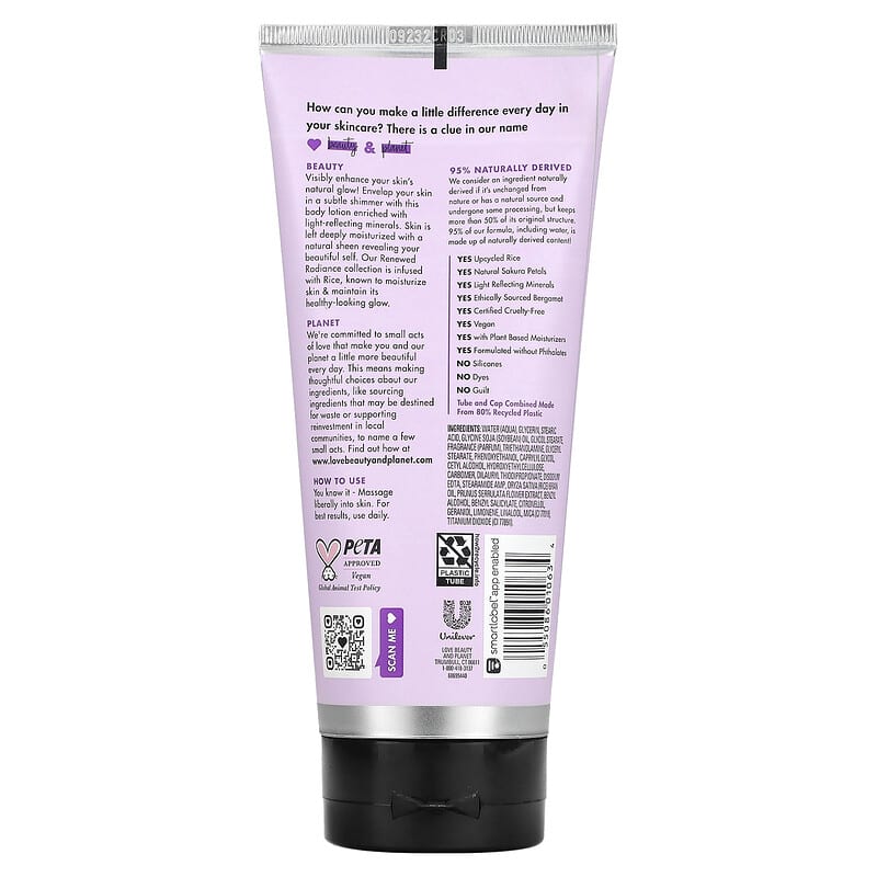 Love Beauty and Planet, Mineral Shimmer Body Lotion, Renewed Radiance, Rice Oil & Sakura Petals, 8.6 fl oz (254 ml)