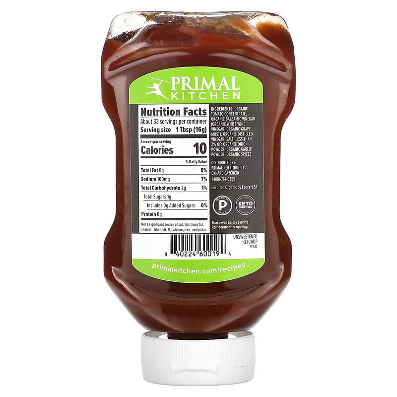 Primal Kitchen, Unsweetened Ketchup, 18.5 oz (524 g)