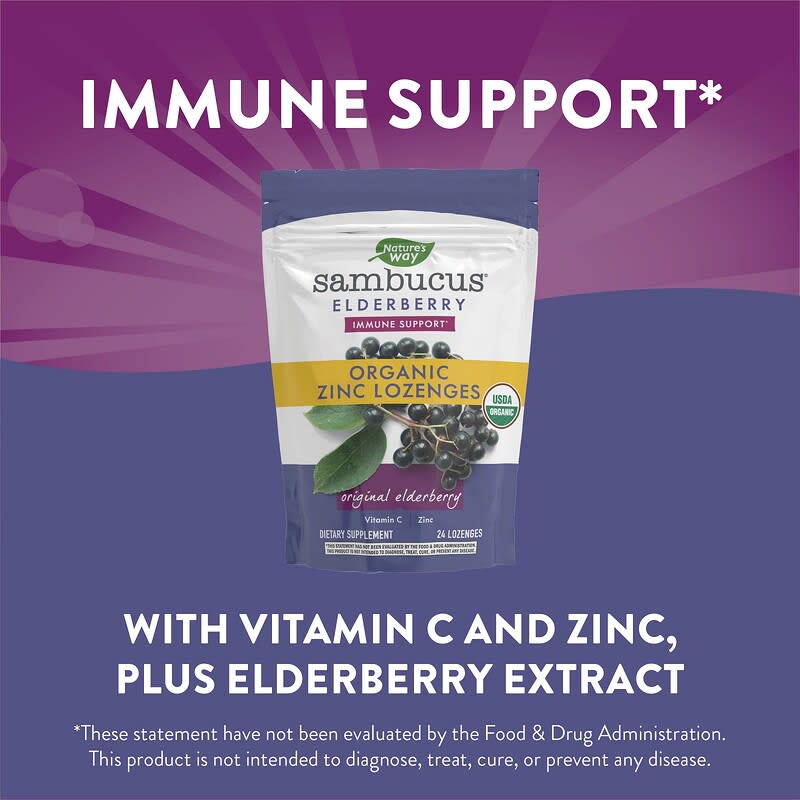 Nature's Way, Sambucus Elderberry, Zinc Lozenges with Vitamin C, Original Elderberry, 24 Lozenges