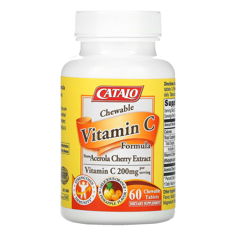 Catalo Naturals, Chewable Vitamin C, Orange Pineapple, 100 mg, 60 Chewable Tablets