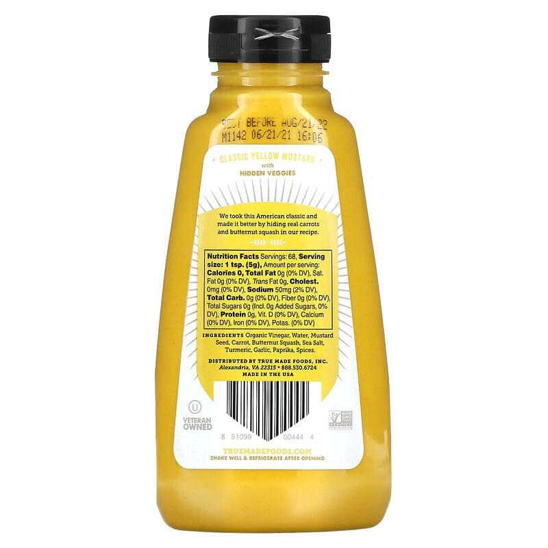 True Made Foods, Yellow Mustard with Hidden Veggies, 12 oz (340 g)