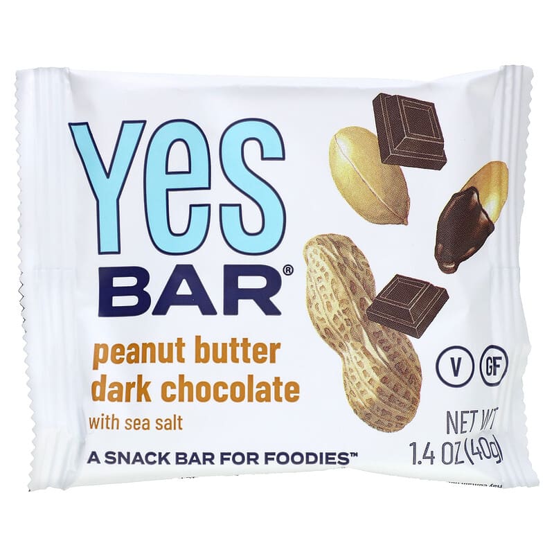 Yes Bar, Snack Bar, Peanut Butter Dark Chocolate with Sea Salt, 6 Bars, 1.4 oz (40 g) Each