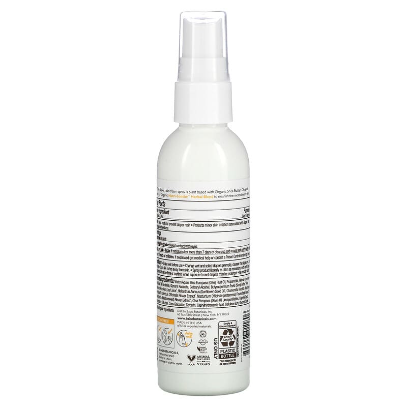 Babo Botanicals, Sensitive Baby, Diaper Rash Cream Spray, Fragrance Free, 3 fl oz (89 ml)