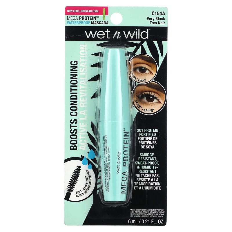 wet n wild, Mega Protein Waterproof Mascara, Very Black, 0.21 fl oz (6 ml)