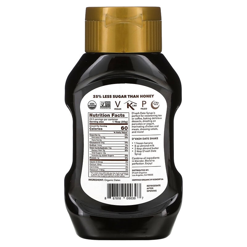 D'vash Organics, Organic Date Syrup, 16.6 oz (470 g)