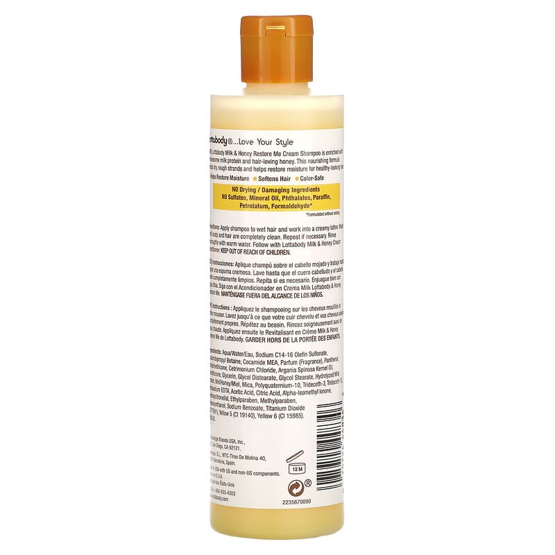 Lottabody, Restore Me, Cream Shampoo with Milk & Honey, 10.1 oz (300 ml)