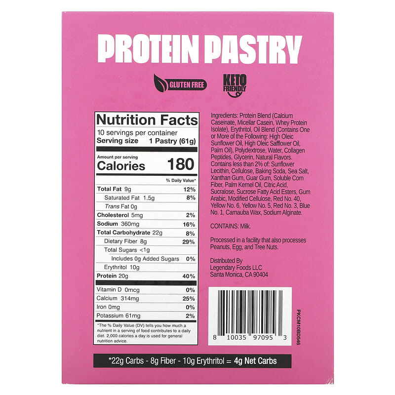 Legendary Foods, Protein Pastry, Birthday Cake, 10 Pack, 2.2 oz (61 g) Each