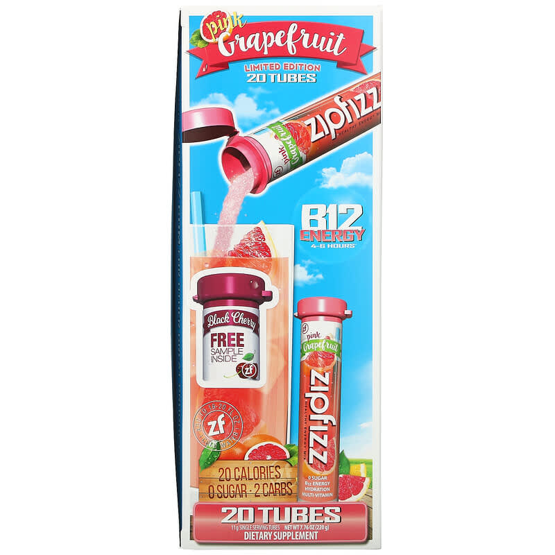 Zipfizz, Healthy Sports Energy Mix with Vitamin B12, Pink Grapefruit, 20 Tubes, 0.39 oz (11 g) Each