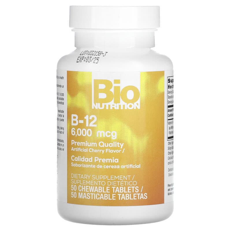 Bio Nutrition, Vitamin B-12, Cherry, 6,000 mcg, 50 Chewable Tablets